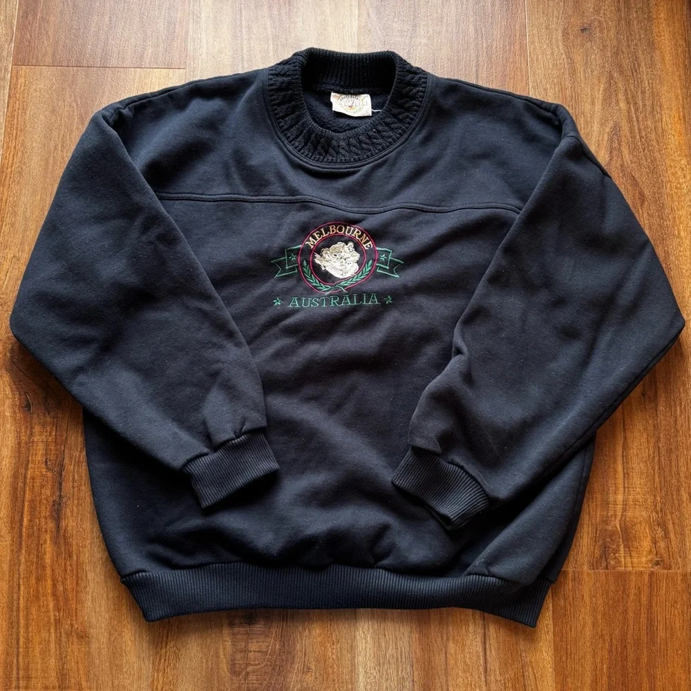 Vintage Australia Navy Knitted Boxy Pullover Sweater Graphic Print Y2K Casual - Picture 2 of 5
